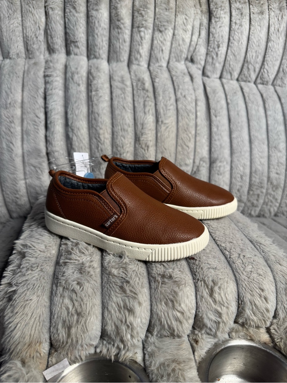 Carter's Brown Leather-Look Slip-On Sneakers with Cream Soles